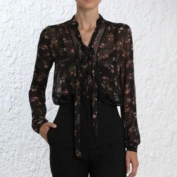 Zimmermann Sunny Lace Up Floral Print Chiffon Blouse Top - Picture 1 of 9